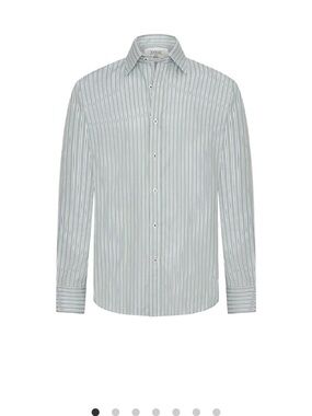 M.J. Bale Light Green and White Striped Long-Sleeve Button-Down Shirt